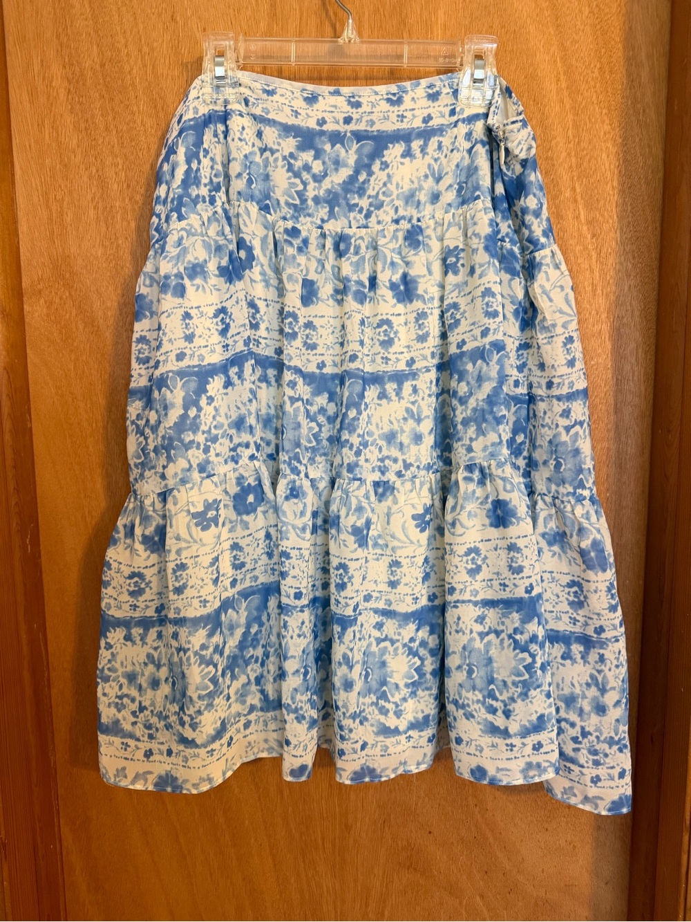 Chaps Blue and White Floral Tiered Skirt